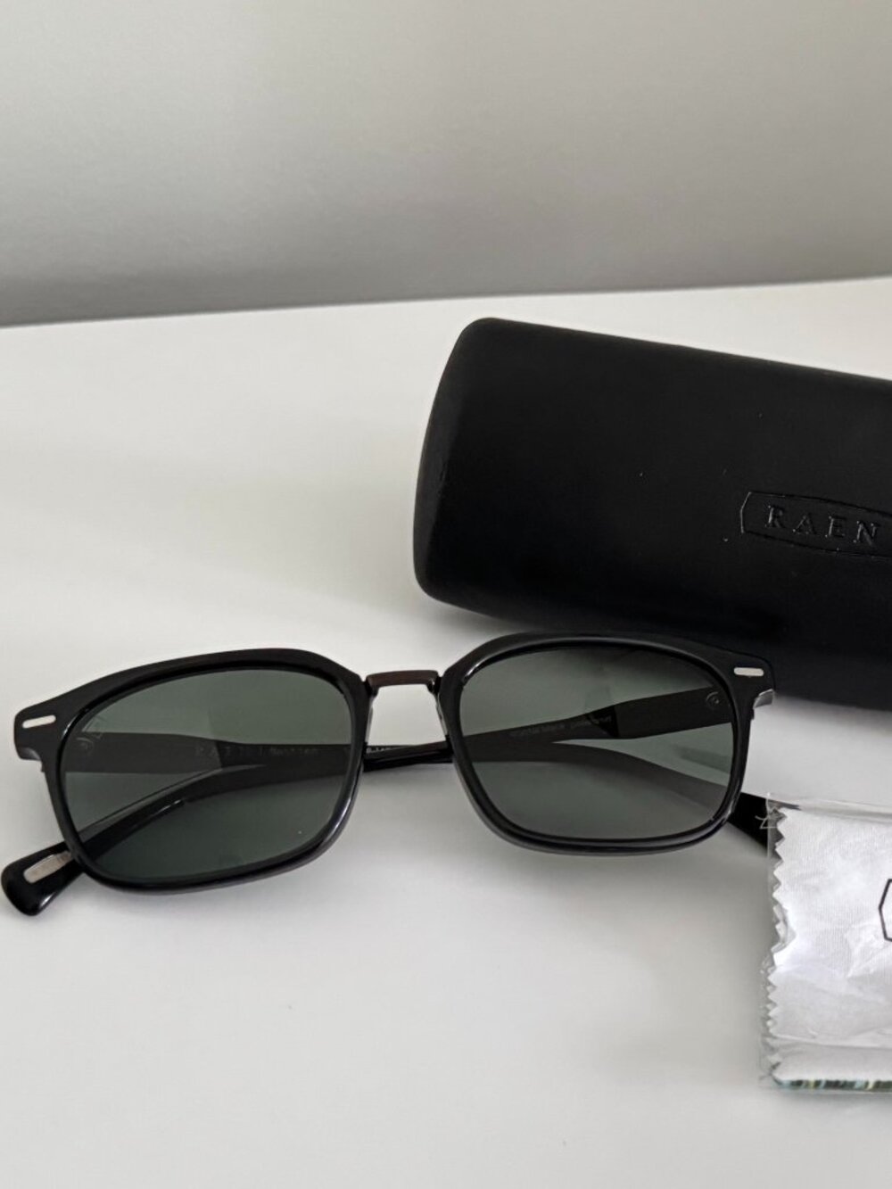 RAEN Crystal Black Polarized Green Lenses Sunglasses for Women (or Men)